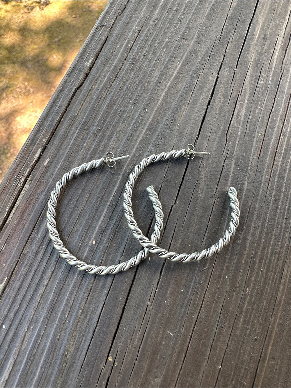 Navajo Tahe Sterling Silver Twisted Rope Hoop Earrings